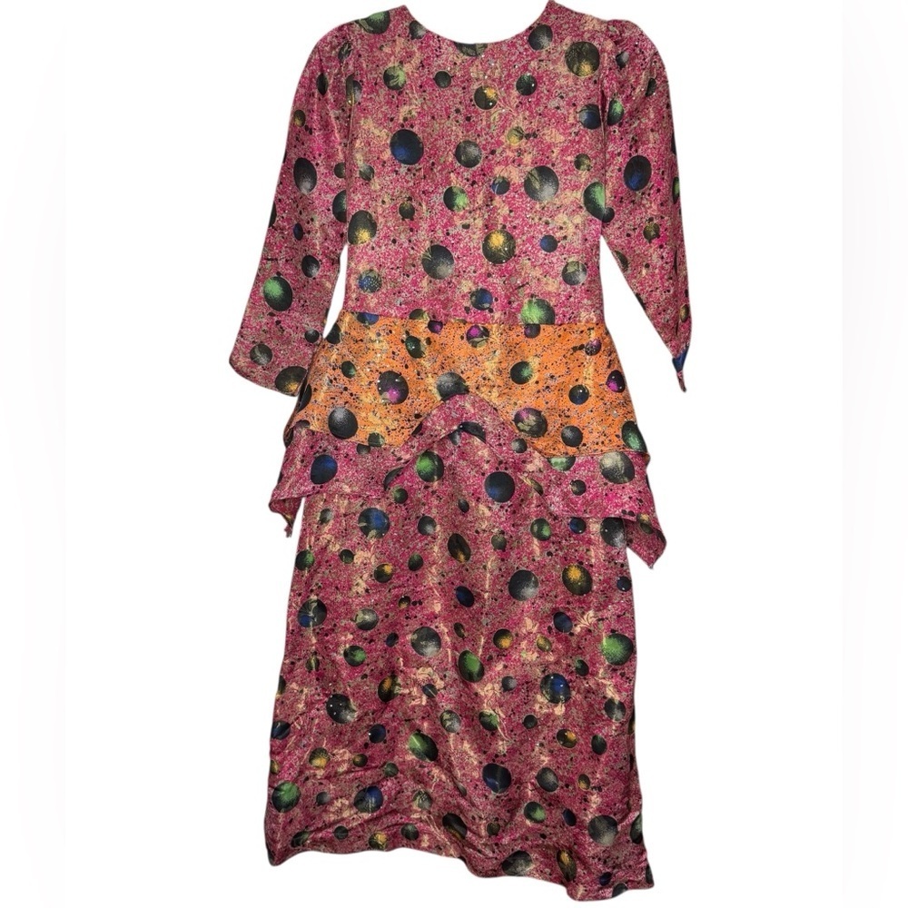 Vintage Handmade Galaxy Abstract Tiered Waist Dress Iridescent 4